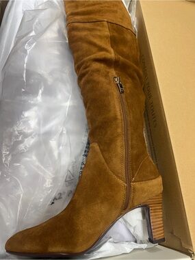 Naturalizer Yuko Chestnut Brown Suede Knee-High Block Heel Boots